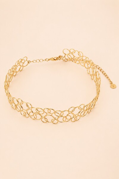 Foto Colar Choker Dourado Círculos Vazado