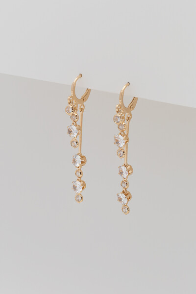 Foto Brinco Palito Cascata Zircônia Banho Ouro 18K