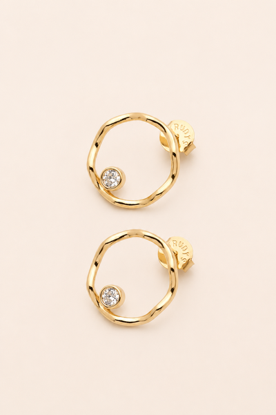 Foto Brinco Aro Orgânico Zircônia Banho Ouro 18K