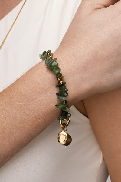 Foto Pulseira Cascalho Evora Jade Verde Banho Ouro 18K