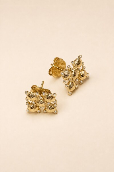 Foto Brinco Beabelly Zircônia Banho Ouro 18K