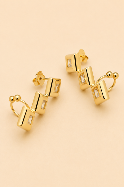 Foto Brinco Earcuff Dourado Formas Zircônia