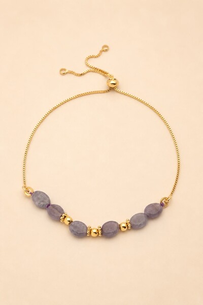 Foto Pulseira Luna Jade Lilás Banho Ouro 18K