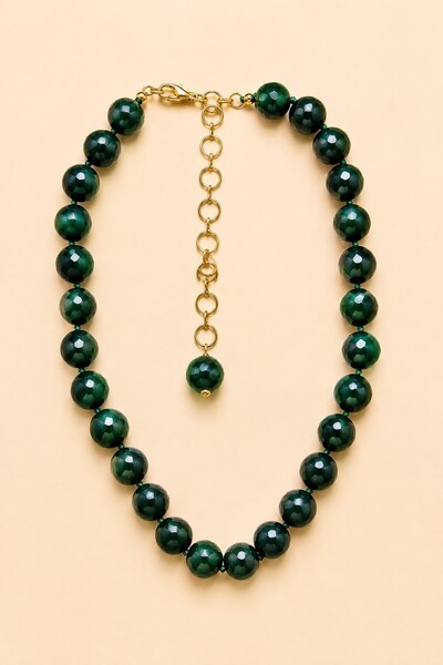Foto Colar Ayla Jade Verde Banho Ouro 18K