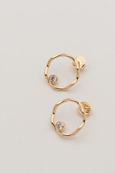 Foto Brinco Aro Orgânico Zircônia Banho Ouro 18K