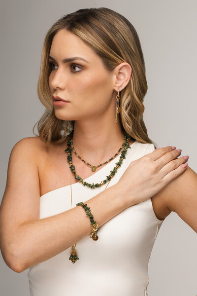 FotoBrinco Argola Crisocola Banho Ouro 18K