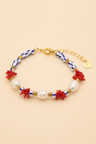 Foto Pulseira Pérola Natural Palito Coral Fishermen’s Banho Ouro 18K