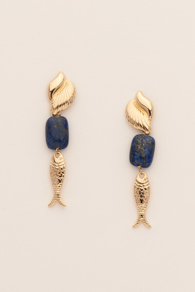 FotoBrinco Peixe Lápis-Lazúli Banho Ouro 18K