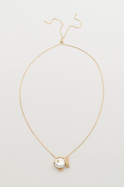 FotoColar Regulável Peixe Pérola Natural Banho Ouro 18K