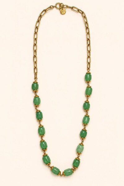 Foto Colar Luna Jade Verde Banho Ouro 18K
