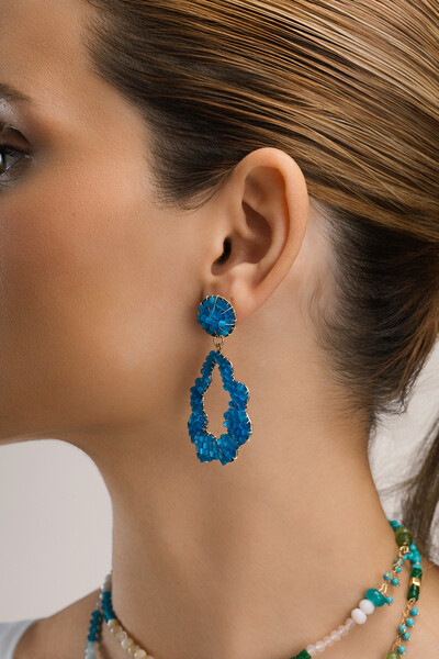 Foto Brinco Dourado Formas Vidrilho Azul