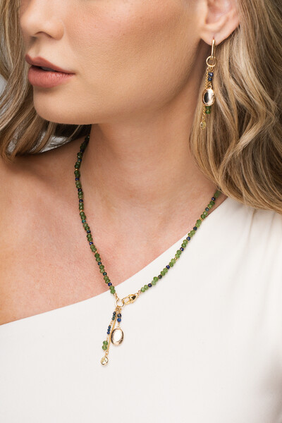 Foto Colar Gravata Jade Green Banho Ouro 18K