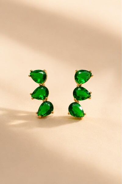 Foto Brinco Dourado Earcuff Brasil Cristal Verde