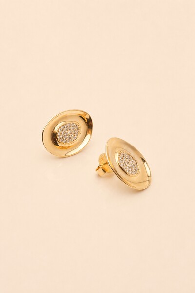 Foto Brinco Oval Zircônia Banho Ouro 18k