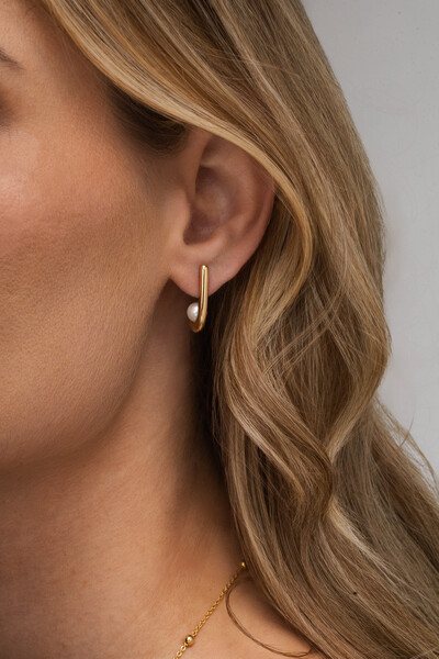 Foto Brinco Argola Pérola Banho Ouro 18K