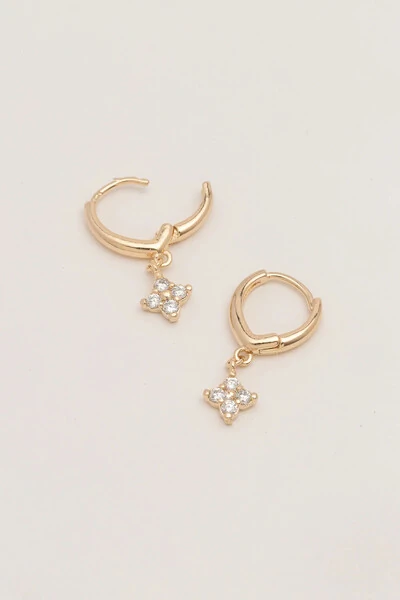 Foto Argola Click Trevo Zircônia Banho Ouro 18K