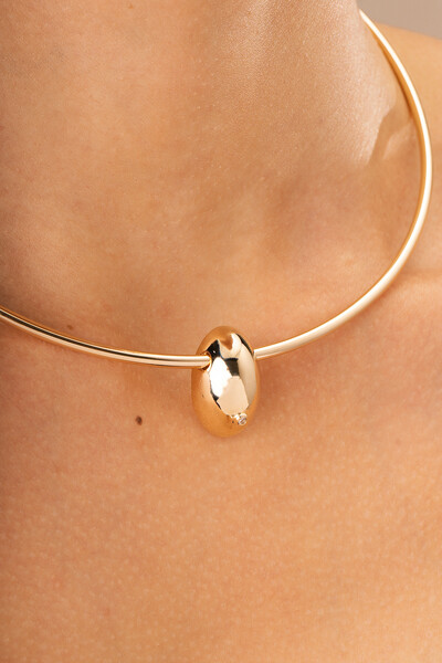 Foto Colar Aro Dourado Bean Ponto Zircônia