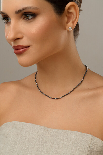 Foto Colar Prateado Choker Hematita