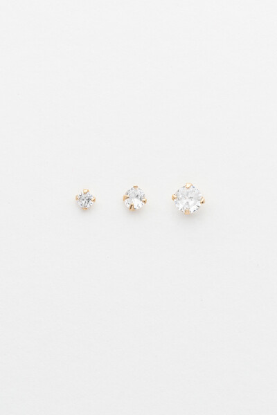 Foto Brinco Trio Zircônia Banho Ouro 18K