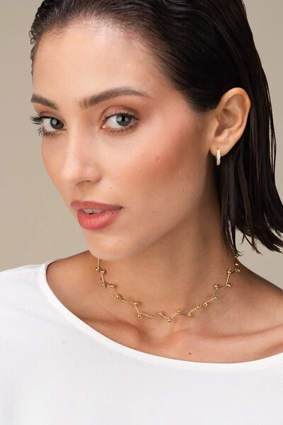 Foto Colar Choker Dourado Zig Zag Bubbles P