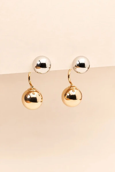 Foto Brinco Bola Duo Color Dourado Prateado