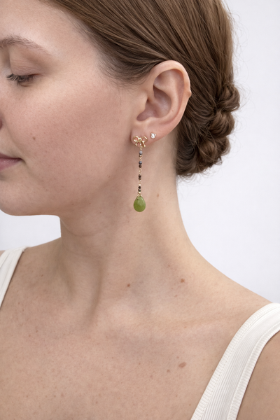 Foto Brinco Fio Pedras Gota Turmalina Banho Ouro 18K