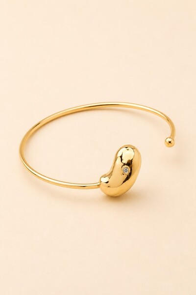 Foto Pulseira Dourada Bean Ponto Zircônia