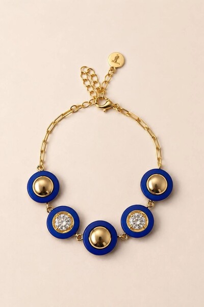 Foto Pulseira Dourada Resina Azul Zircônia Cristal