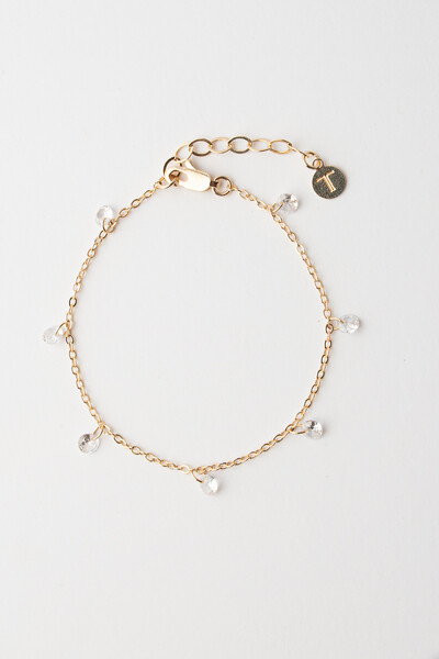 Foto Pulseira Elos e Zircônia Banho Ouro 18K