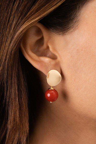 Foto Brinco Mavie Sol Jade Terracota Banho Ouro 18K