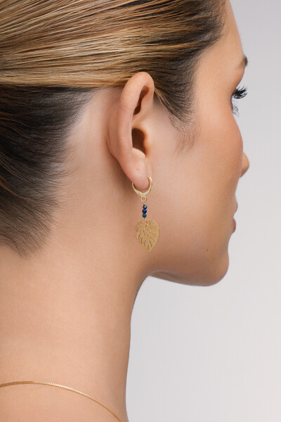 Foto Brinco Folha Lisa Crisocola Banho Ouro 18K