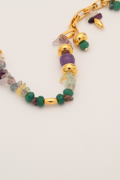FotoPulseira Fluorita e Jade Banho ouro 18k