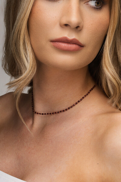 Foto Colar Choker Eloysa Jade Rubi Banho Ouro 18K