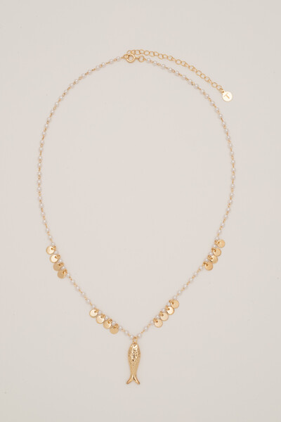 Foto Colar Peixe Dourado Pérolas Plaquinhas