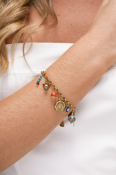 Foto Pulseira Boho Pingentes Ouro Vintage