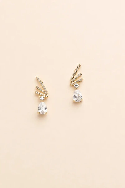 Foto Brinco Palitos Gota Zircônia Banho Ouro 18k