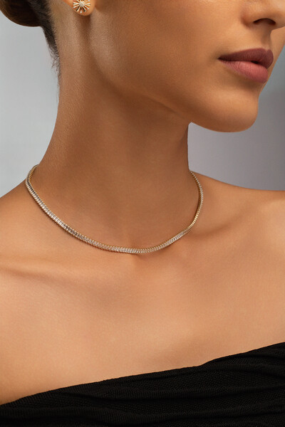 Foto Colar Choker Riviera Zircônia Baguete Dourado