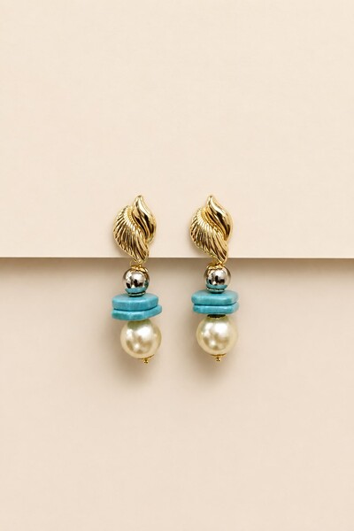 Foto Brinco Pérola Shell Howlita Banho Ouro 18K