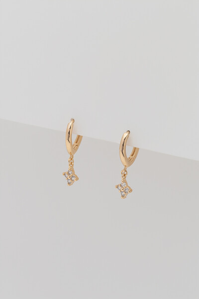 Foto Argola Click Trevo Zircônia Banho Ouro 18K