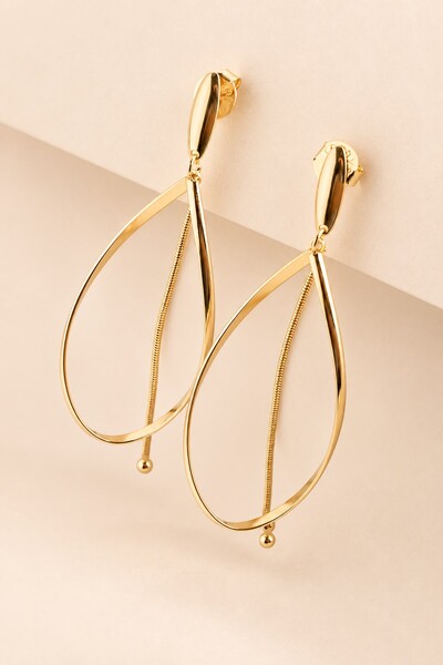 Foto Brinco Gota Fio Banho Ouro 18K