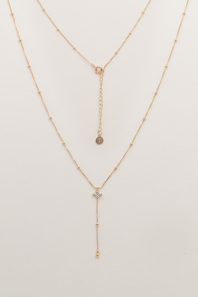 Foto Colar Gravata Trevo Zircônia Banho Ouro 18K