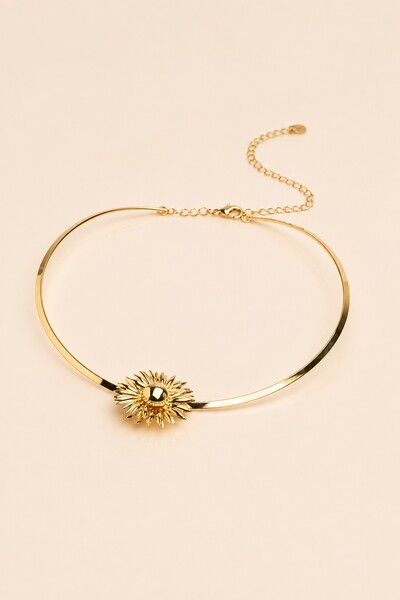 Foto Colar Choker Dourado Aro Girassol