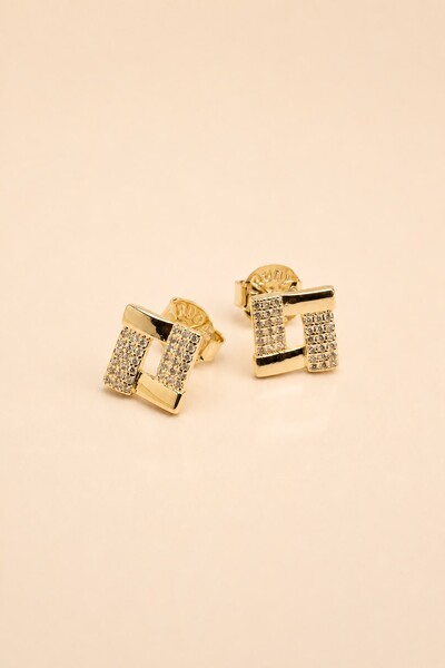 Foto Brinco Square Zircônia Banho Ouro 18k