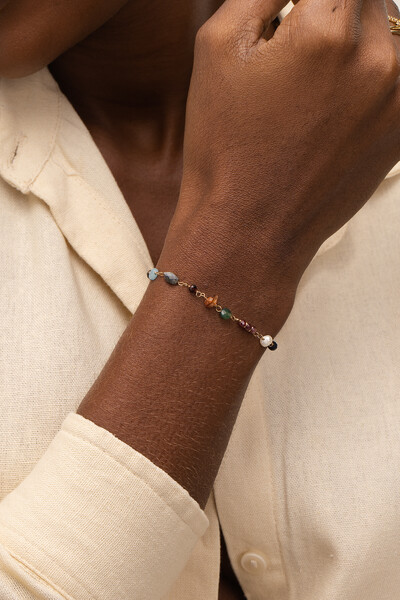 Foto Pulseira Biarritz Mix Pedras Banho Ouro 18K