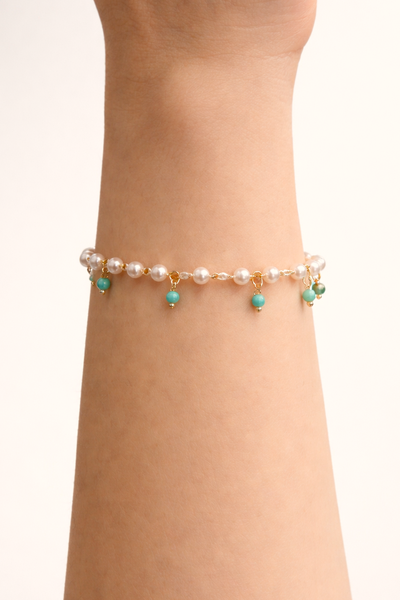 Foto Pulseira Dourada Pérolas e Turquesa