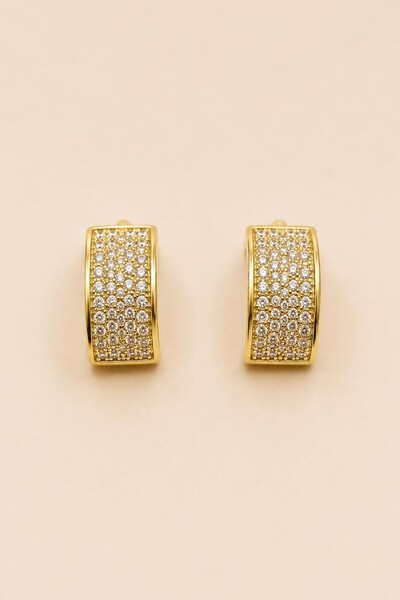 Foto Brinco Meia Argola Zircônia Banho Ouro 18K