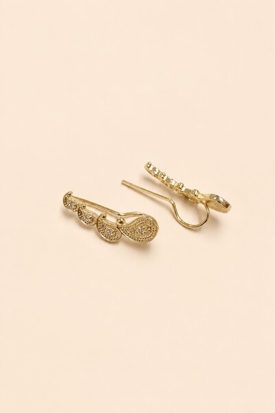 Foto Brinco Ear Cuff Paisley Zircônia Banho Ouro 18K