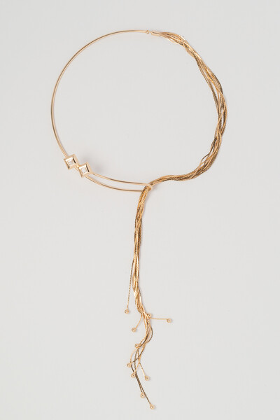 Foto Colar Dourado Aro Gravata Formas Zircônia