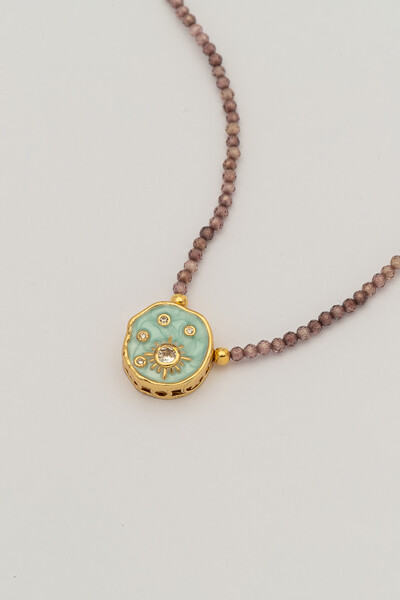 Foto Colar Luna Mini Zircônia Lilás Banho Ouro 18K