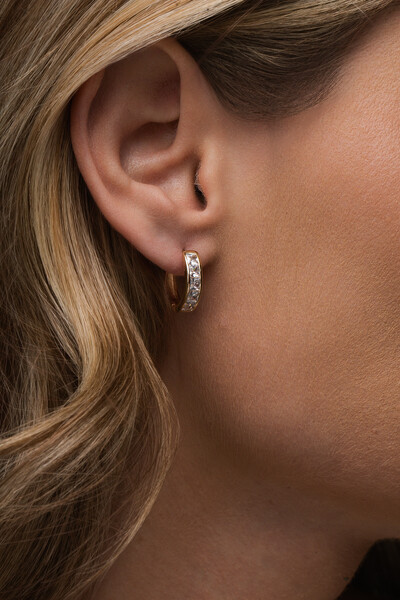 Foto Brinco Argola Zircônia Filete Banho Ouro 18k
